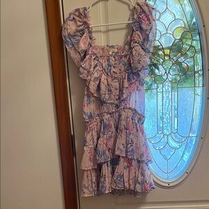 LoveShackFancy Fatima mini Pink and Blue Floral Dress ruffles